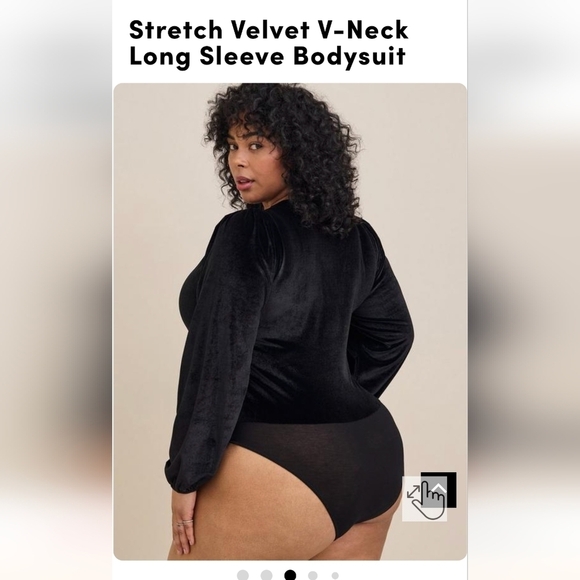 Stretch Velvet black V-Neck Long Sleeve Bodysuit Plus size 5x - Picture 2 of 8